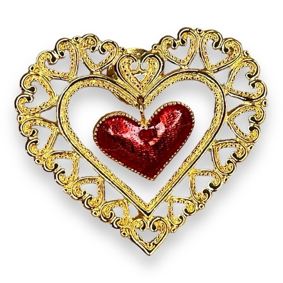 VINTAGE GOLD HEART BROOCH RETRO - Picture 1 of 8